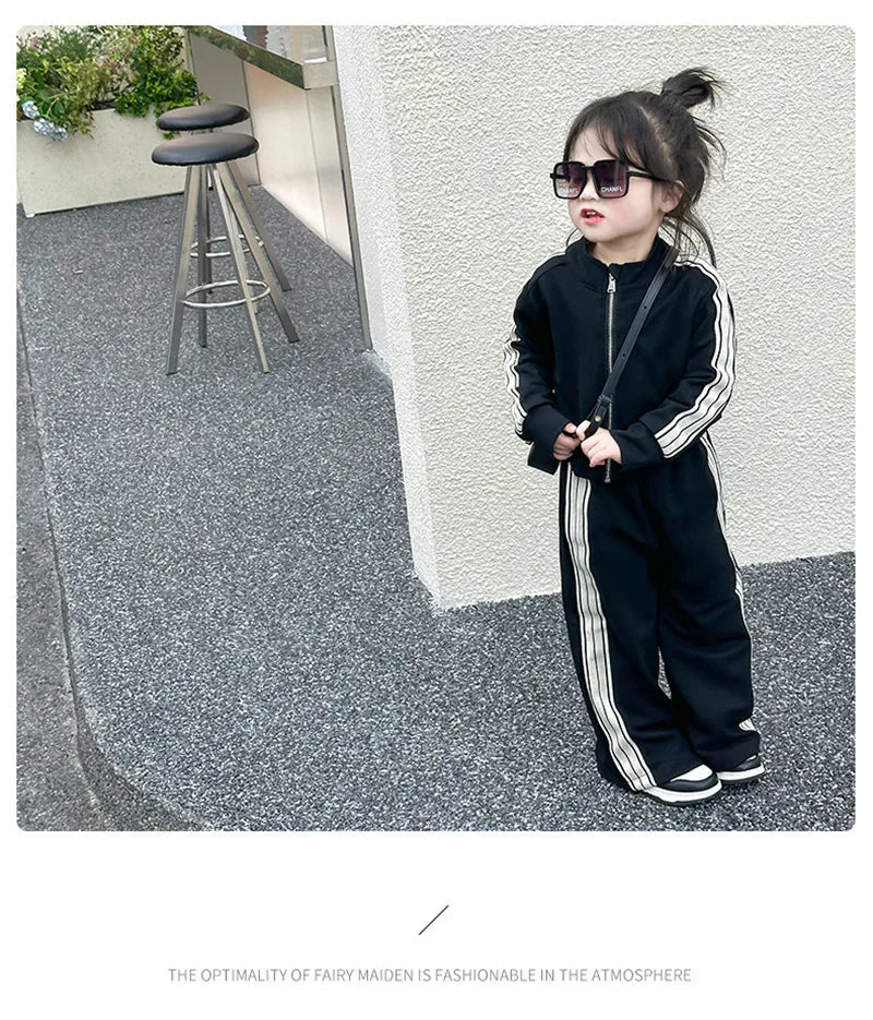 Girls Fashion Casual Sets Children Spring Autumn Sports Suits Kids Long-sleeved Jacket+Pants 2Pcs Outfits New Trend Clothes