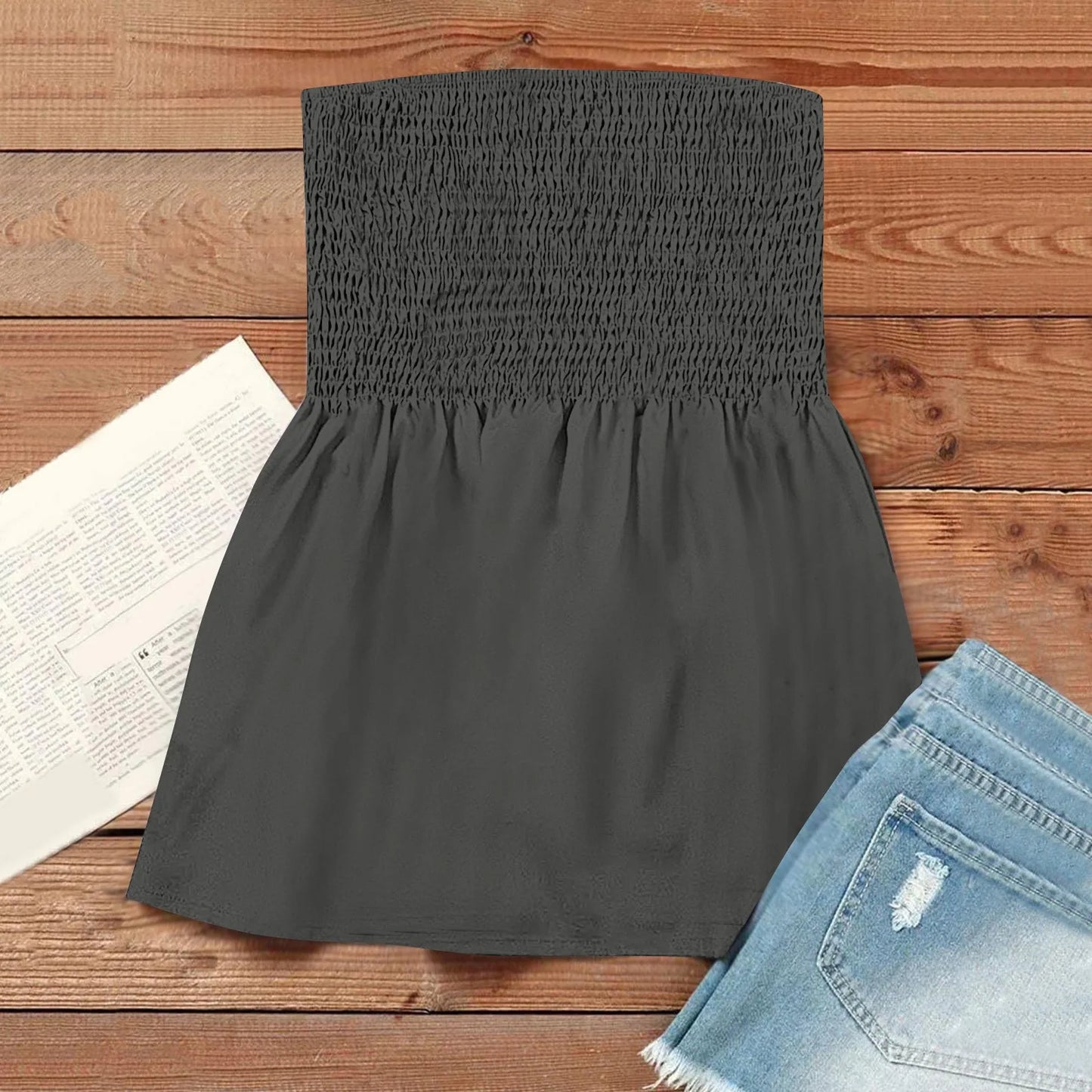 Sexy Streetwear Tops 2024 New Summer Sexy Backless Strapless Beach Top Female Chic Solid Color Korean Style Pleated Tube Top