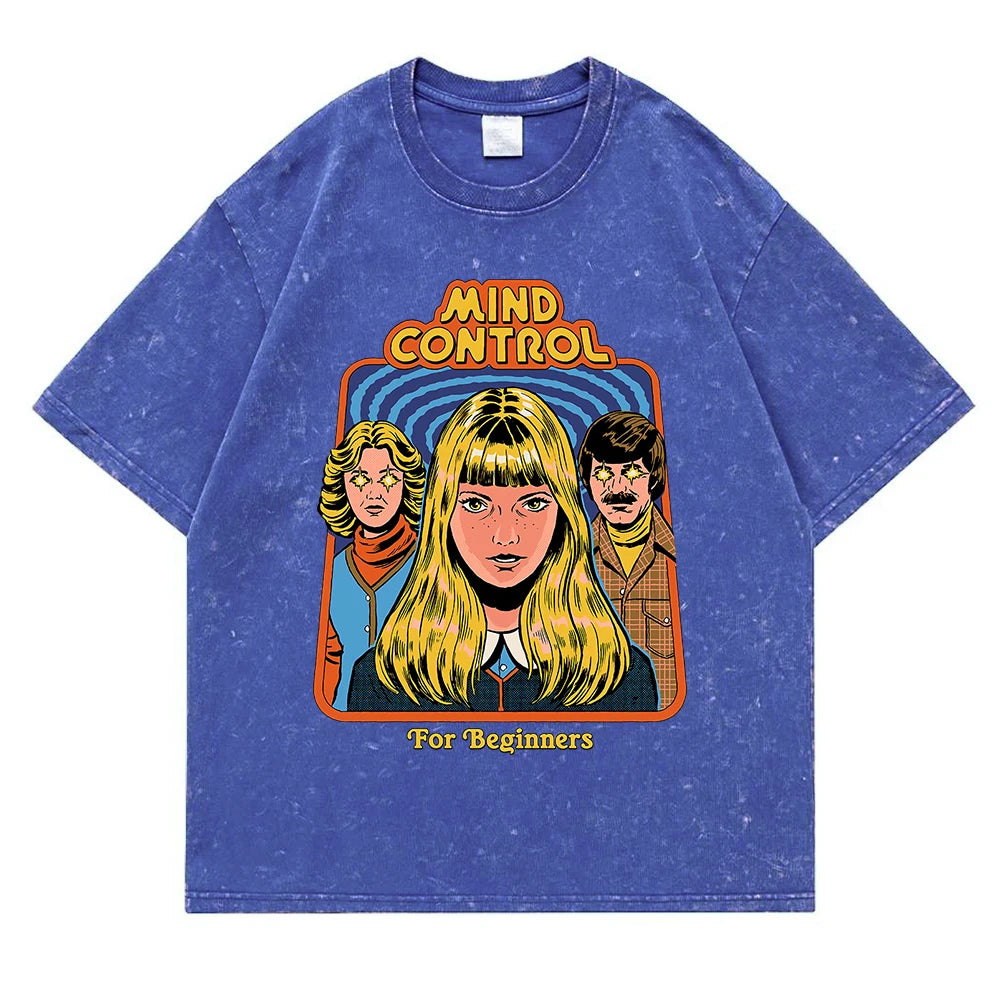 Mind Control For Beginners Washed Retro Men T Shirt Casual Oversize T-Shirt High Quality Cotton T-Shirt Summer Short Sleeve