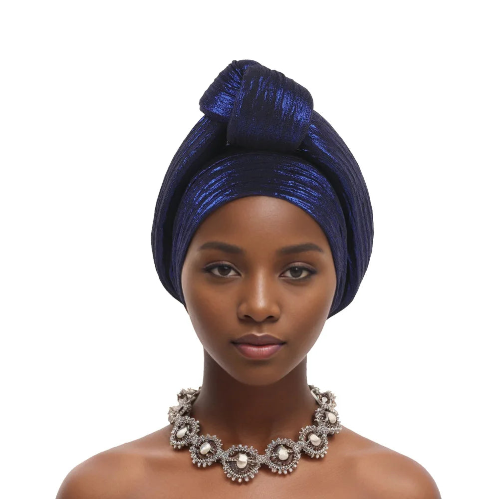 Handmade Big Knotted African Turban Cap Headtie Female Head Wraps Nigeria Wedding Party Headpiece Pre-Tied Headscarf Bonnet 2024