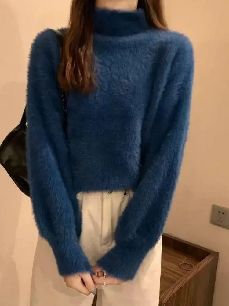 2026 Winter Imitate Mink Wool Hot Fleecing Female Turtleneck Elastic Casual Sweater Women Knitted Tops Pullovers Soft  Warm