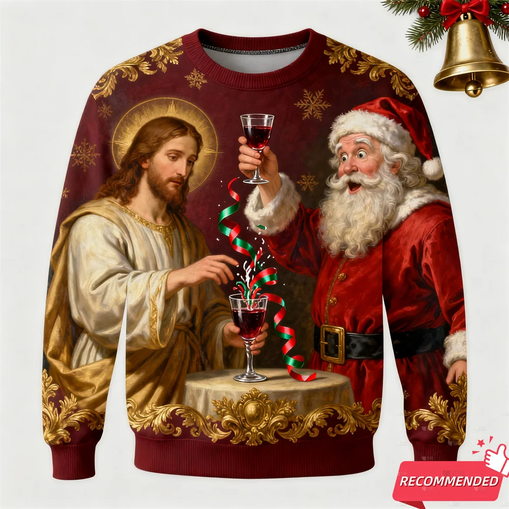 Men's Anime Santa Jesus Funny Ugly Christmas Sweater Kids Children's Pullovers Christmas Tops Holiday Gift Party Xmas Sweatshirt BAZAARHUBO