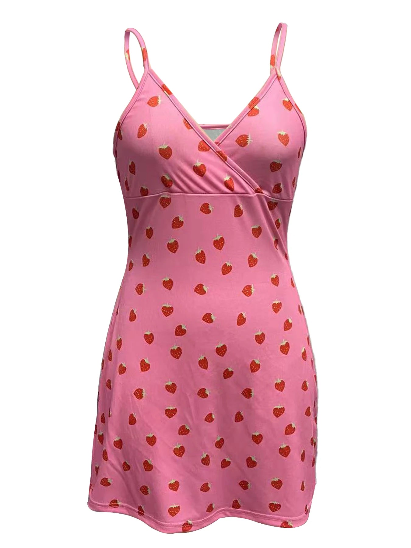 Strawberry print wrapped trim dress for women to create a stylish and elegant dress, suitable for casual or party wear, snug cut