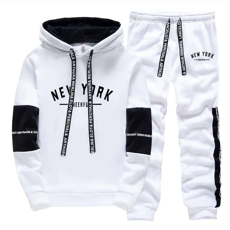 Mens Tracksuit Daily Casual Hooded Sweatshirts Outdoors Sports Jogging Man Clothes Print Urban Streets Single Piece Hoodie Pants