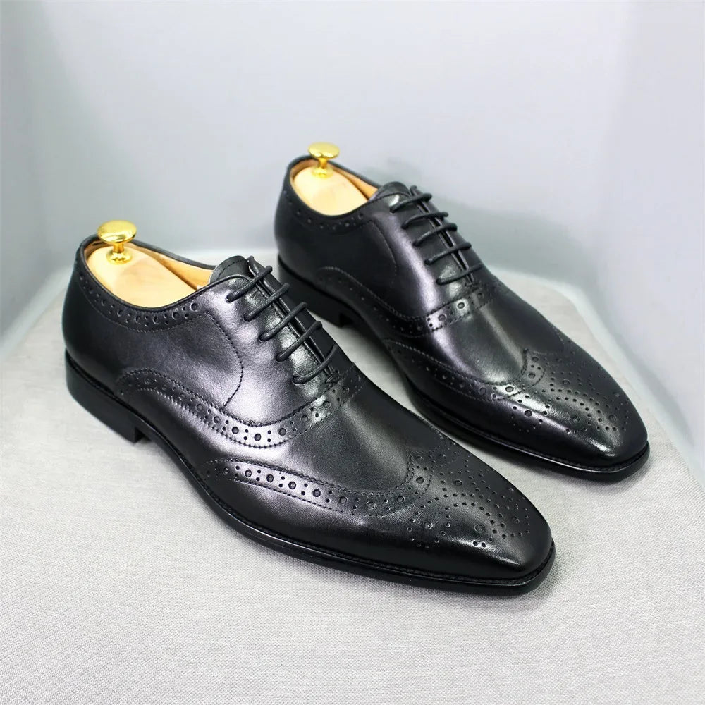 Noble Purple Handmade Mens Brogue Carved Leather Shoes Genuine Leather Men's Dress Shoes Classic Business Formal Shoes for Men