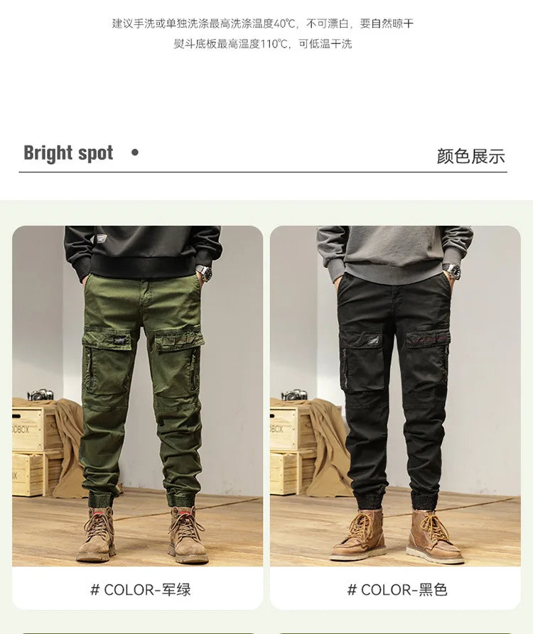 The new men's American retro sporty design in 2025 features multi-pocket, versatile drawstring work pants and stretch trousers
