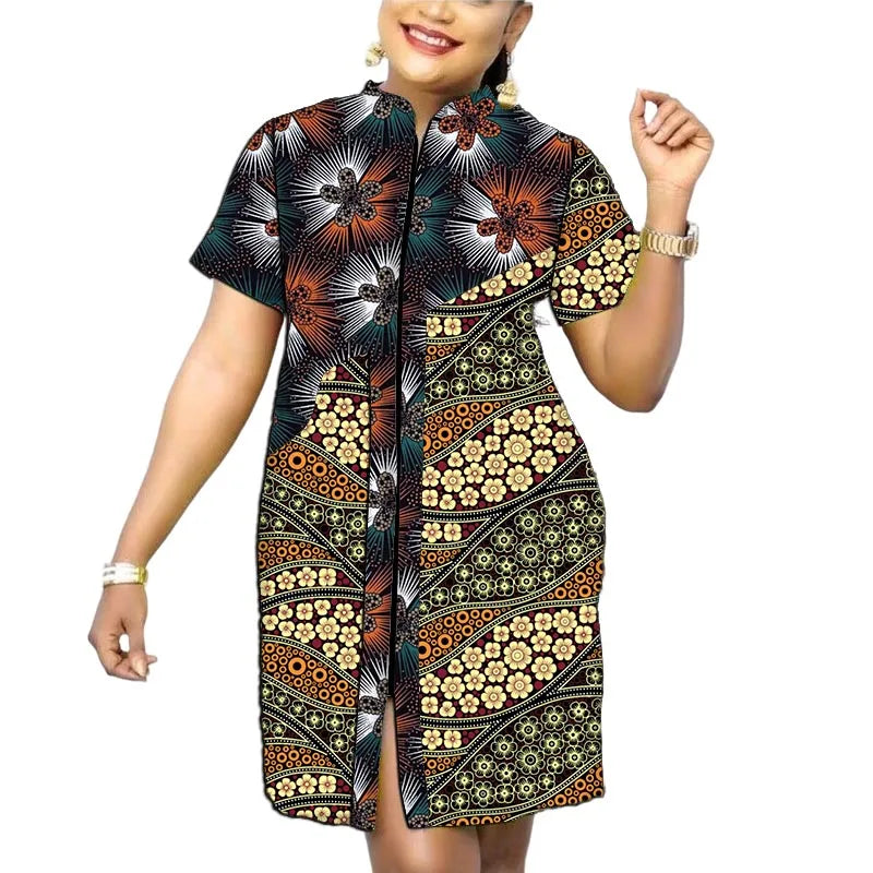 Stand Collar Dress African Trends Patchwork Dress Original Design Elegant Print Women's Ankara Outfit Customized
