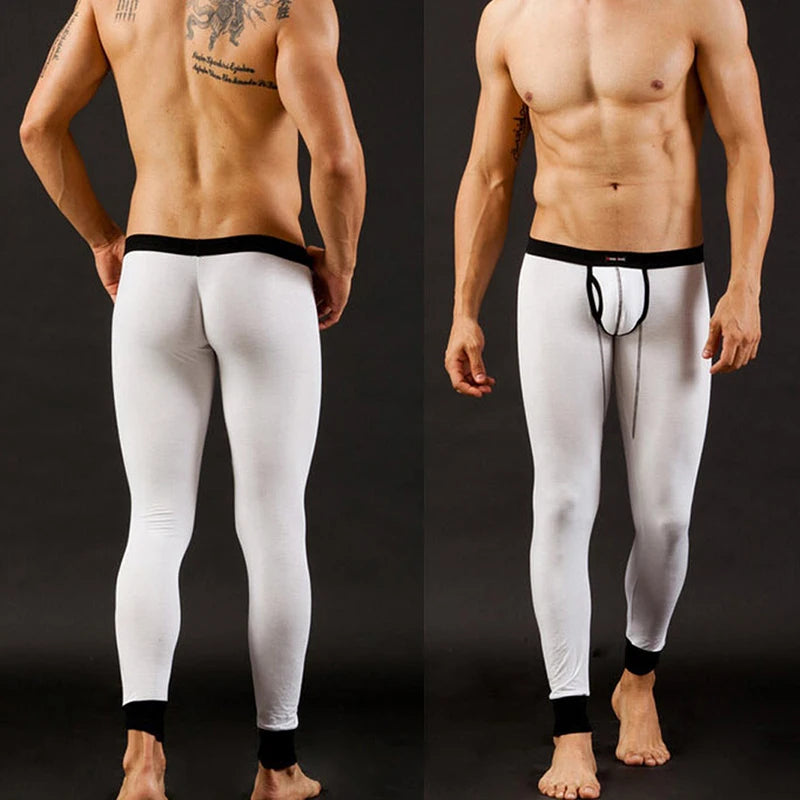 Mens Thermal Underwear Low Rise Modal Base Layer Open Front Pants Autumn Warm Thin Stretchy Comfortable Leggings