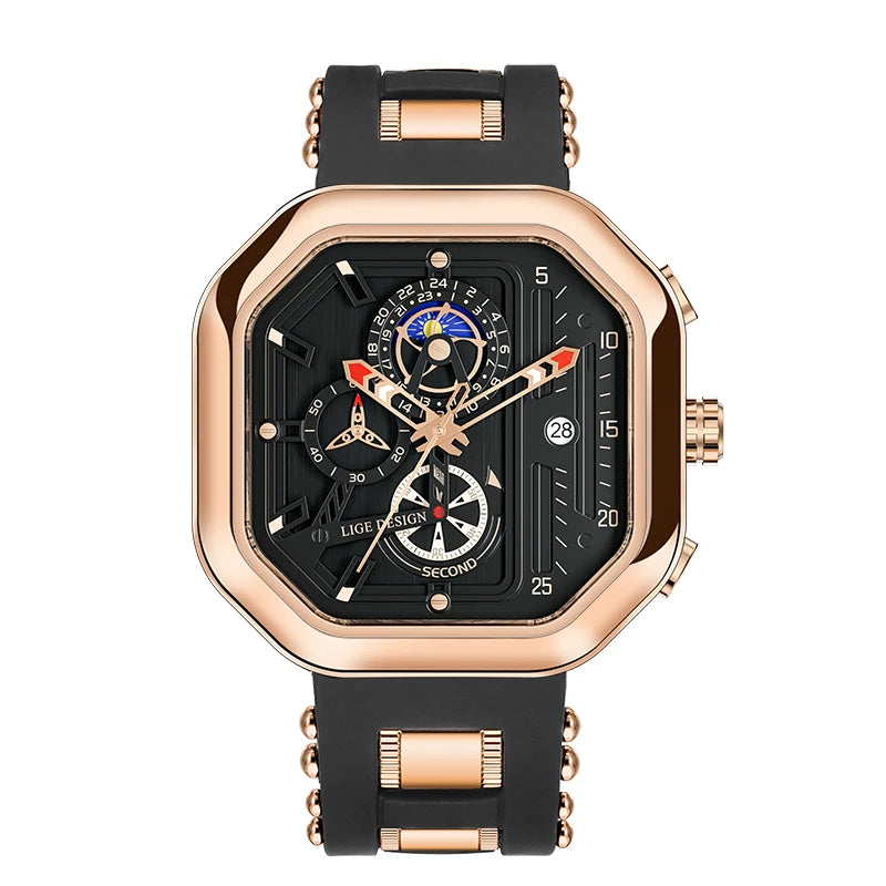2025 LIGE Business Leather Watch For Men Top Brand Luxury Mens Watches Waterproof Quartz Wrsitwatch 24 Hours Moon Phase Clock