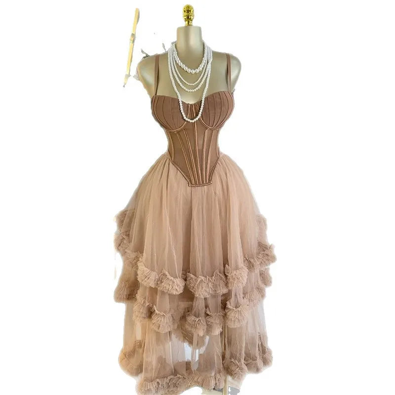 Women's Dress Set Sleeveless Strap Tops and Pleated Tiered Skirts Suit Elegant Vacation Birthday Two 2 Piece Set Outfits