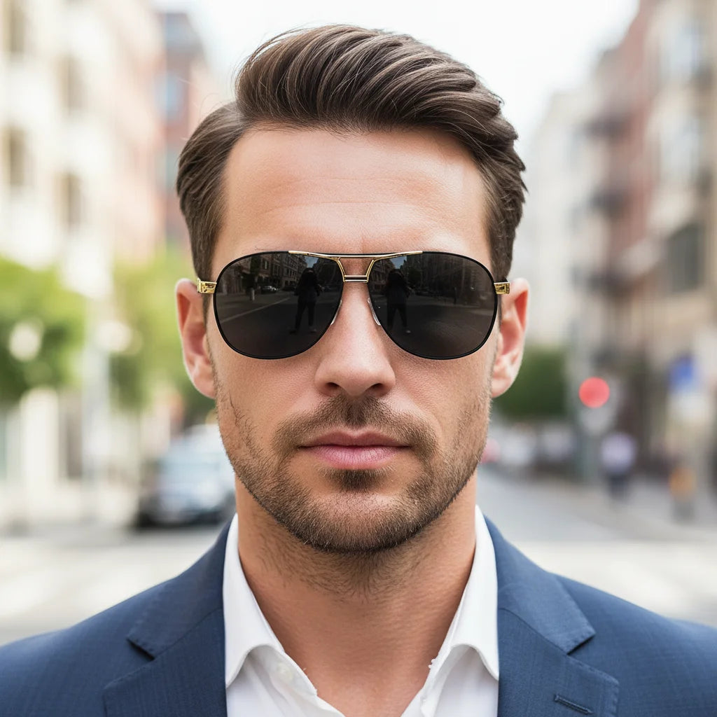 Sunglasses for Men Aviator  UV 400 Protection Military Style Metal Mirror Sun Glasses 1021 BAZAARHUBO