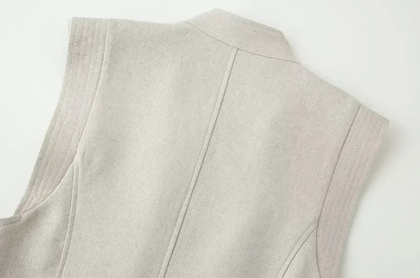 Women Stand Collar Double Breasted Mini Dress Sleeveless Elegant Casual Slim Fit Short Robe Lady Office New Dresses 2026 Summer