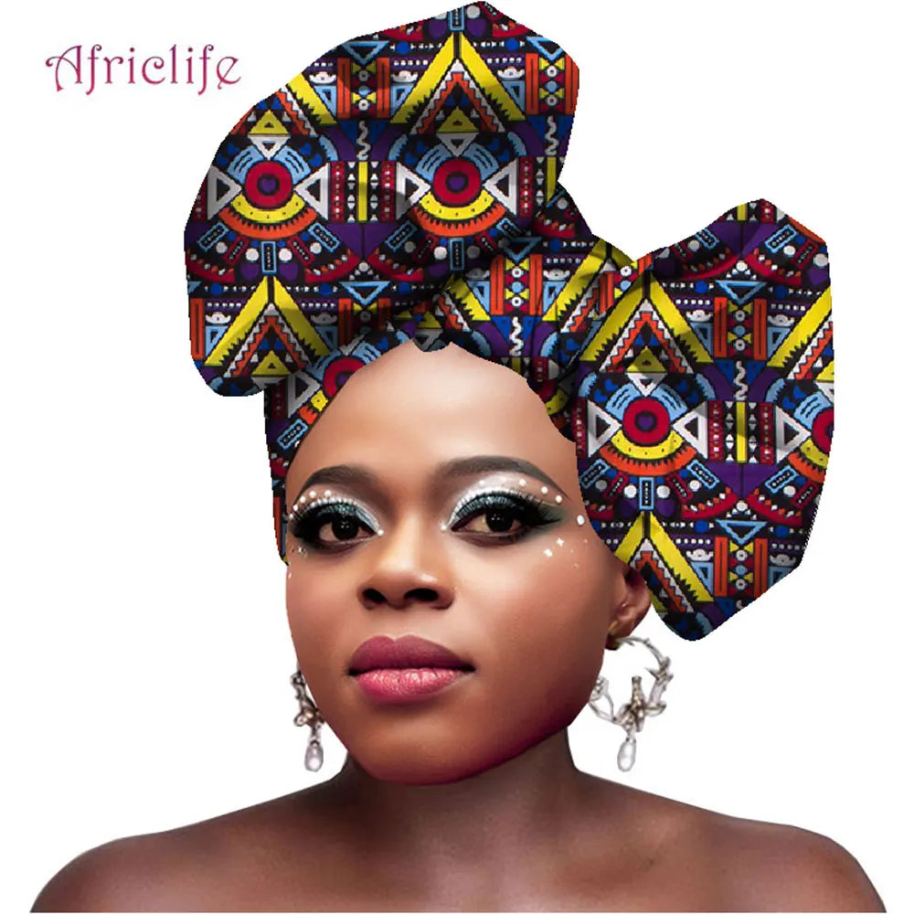 African Turbans for Women Head Wax Print Cotton Fashion Headband Multicolor Printed Head Scarf Traditional Head Ornament Wyb431