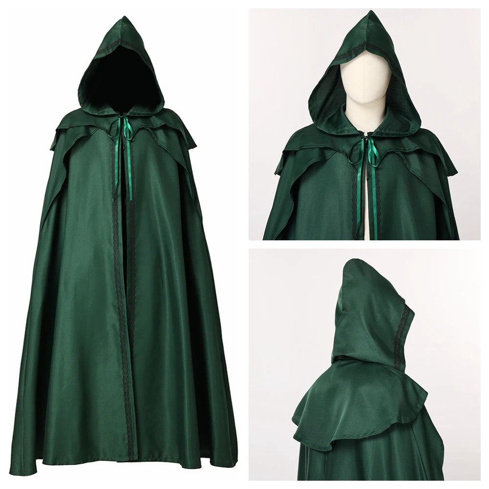 Medieval Vintage Hooded Loose Black Cloak Coats Windproof Trench Chic Winter Long Cape Poncho Gothic Men Women