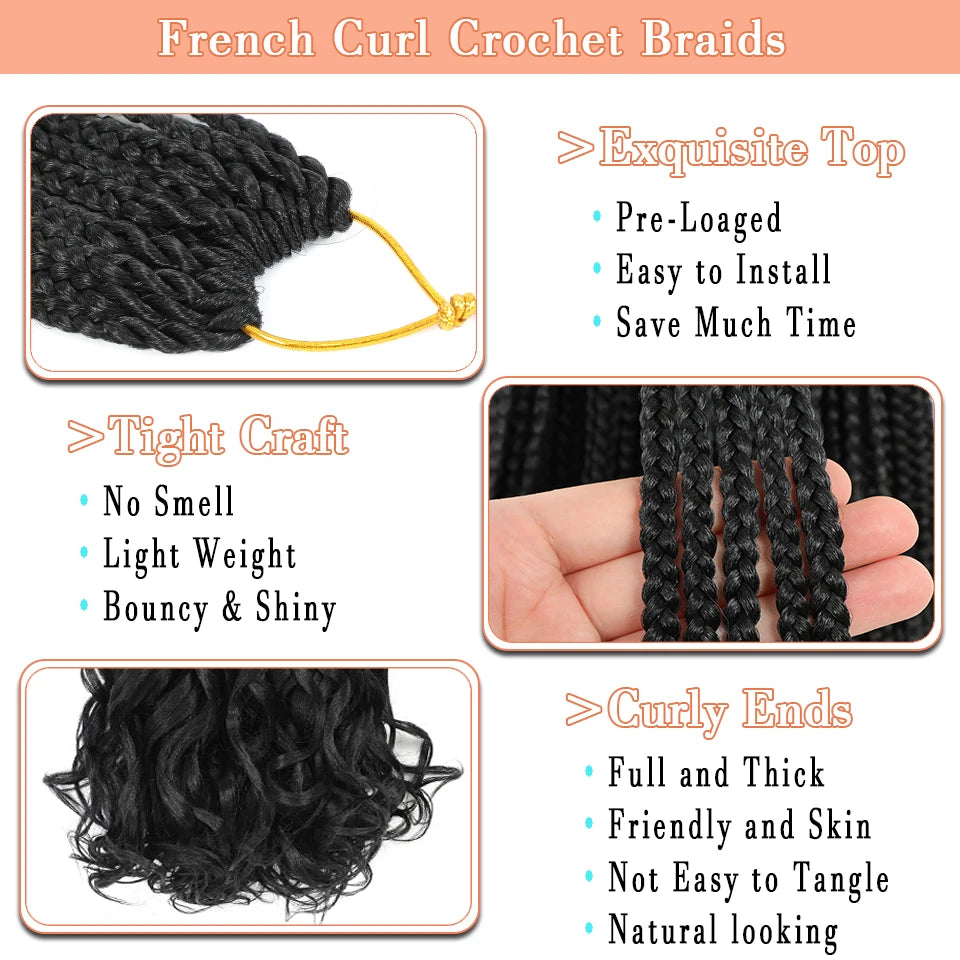 14 18 24 Inch French Curl Crochet Braids Boho Goddess French Curl Box Braids Crochet Hair Synthetic French Curly Braiding Hair