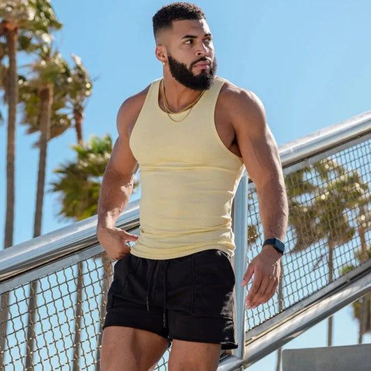 Spring Summer Knit Ice Silk Ribbed Fitness Sports Casual Slim-fit Men's Vest Men's I-line Muscle Vest Cotton Men