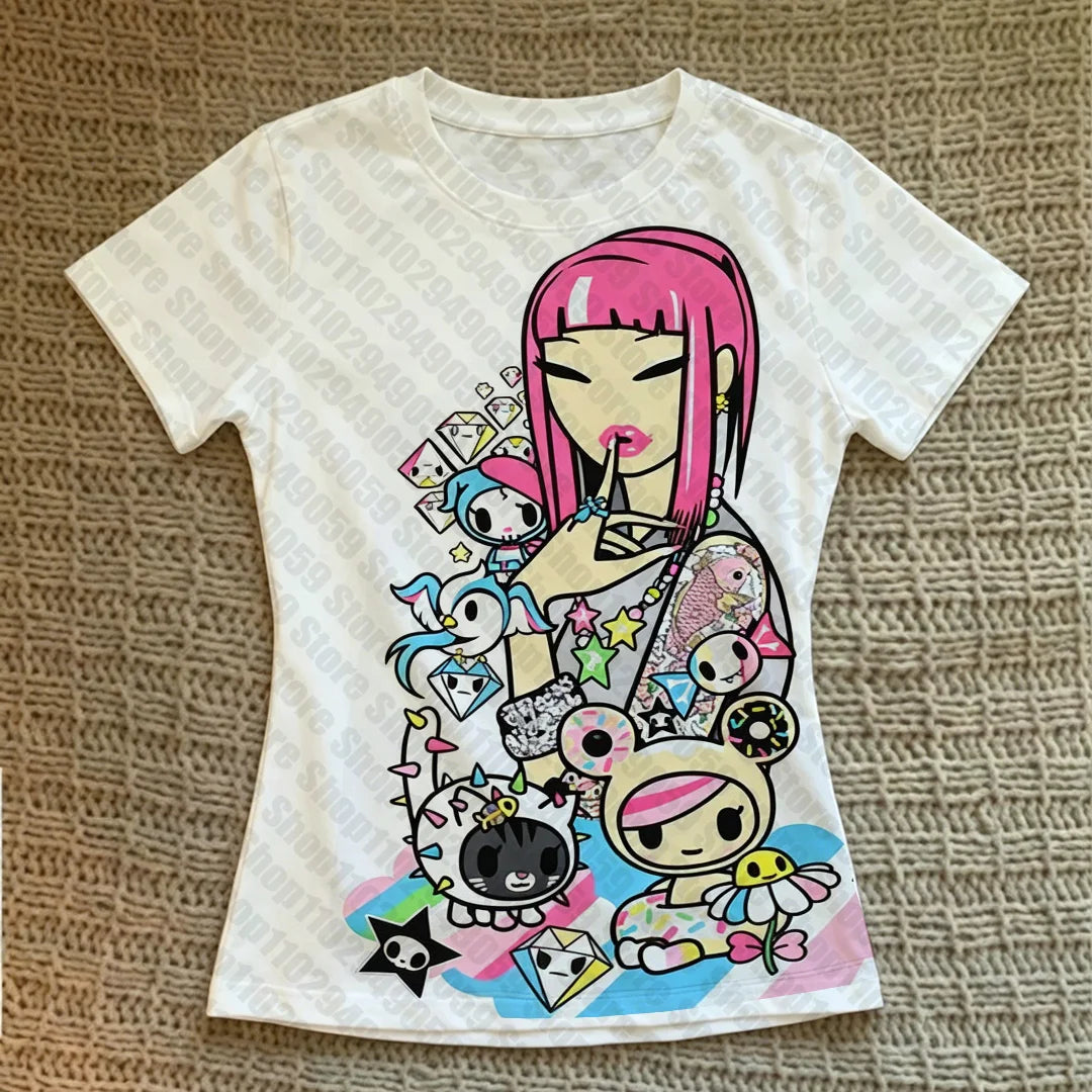 Grunge Clothes Y2k Tops Woman T-shirts Clothing Female Women Top Gothic 90s Vintage Clothes Emo Women's Cropped Graphic Tees Y2k