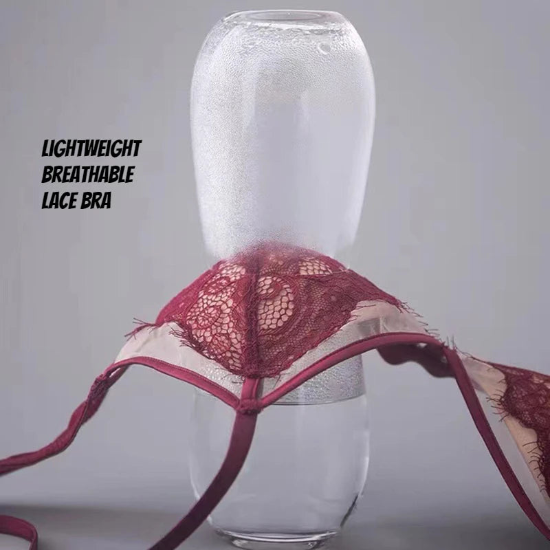 Sexy Lace Mesh Wireless Bra Set  Bra Soft Triangle Cup Bralette Panties Set Thin Lined Transparent Set Underwear Women Lingerie