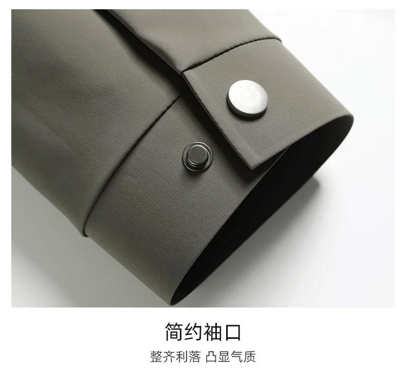 2026 New Men's Spring Lapel Zip-Up Jacket Spandex Fabric Casual Business Outerwear Windproof Anti-Wrinkle Coat
