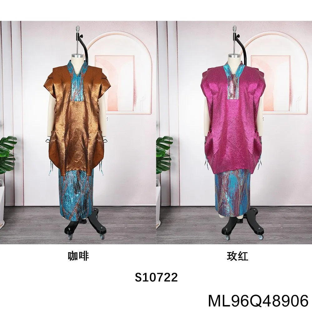 2025 New African Women's Fashion Robe and Skirt Set, Printed Plus-size Two-piece Dress ML96Q48907