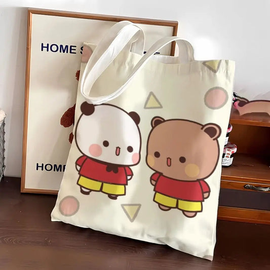 New Large Capacity Cute Tote Bag Bubu Dudu Panda Bear Niche Couple Handbag Class File Bag Portable Cartoon Canvas Bags