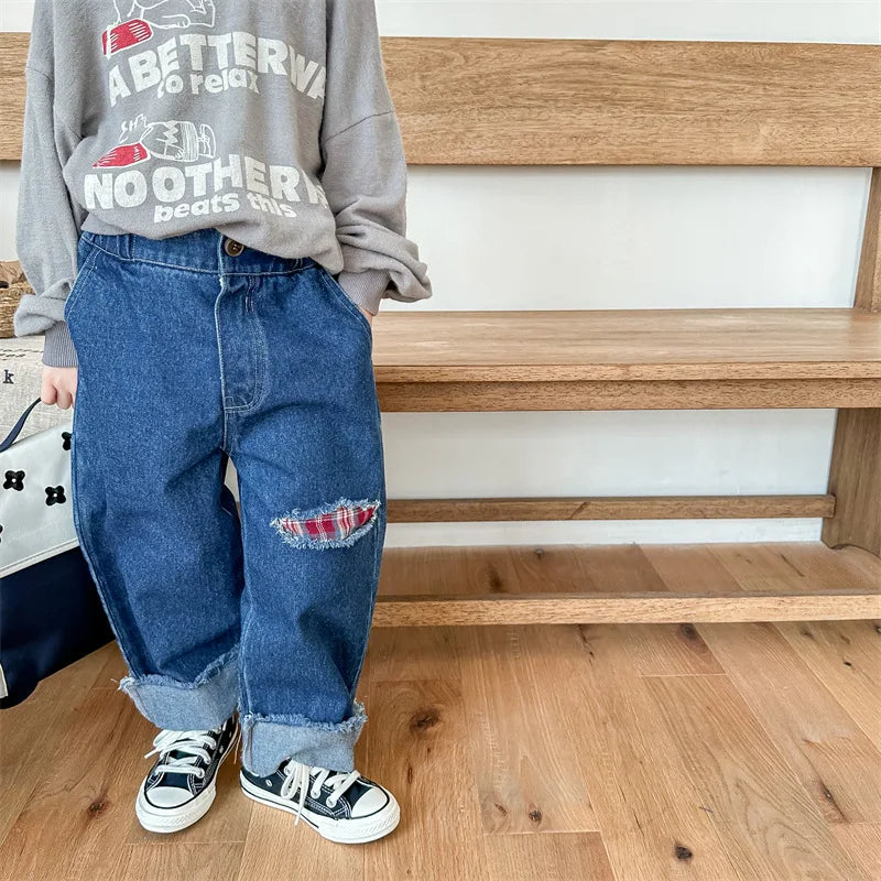 2023 Autumn Spring Baby Girls Boys Denim Pants Loose Fashion Korean Style Kids Casual Jeans Toddler Trouser Children's Clothes