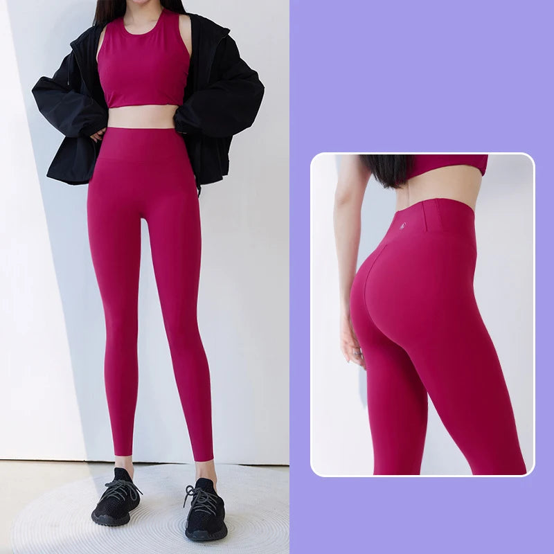 BIVIGAOS Spring Summer New Plum Red 3D Naked Feeling Sharkskin Leggings Women Slim Sexy Sport Yoga Push Up Fitness Leggings