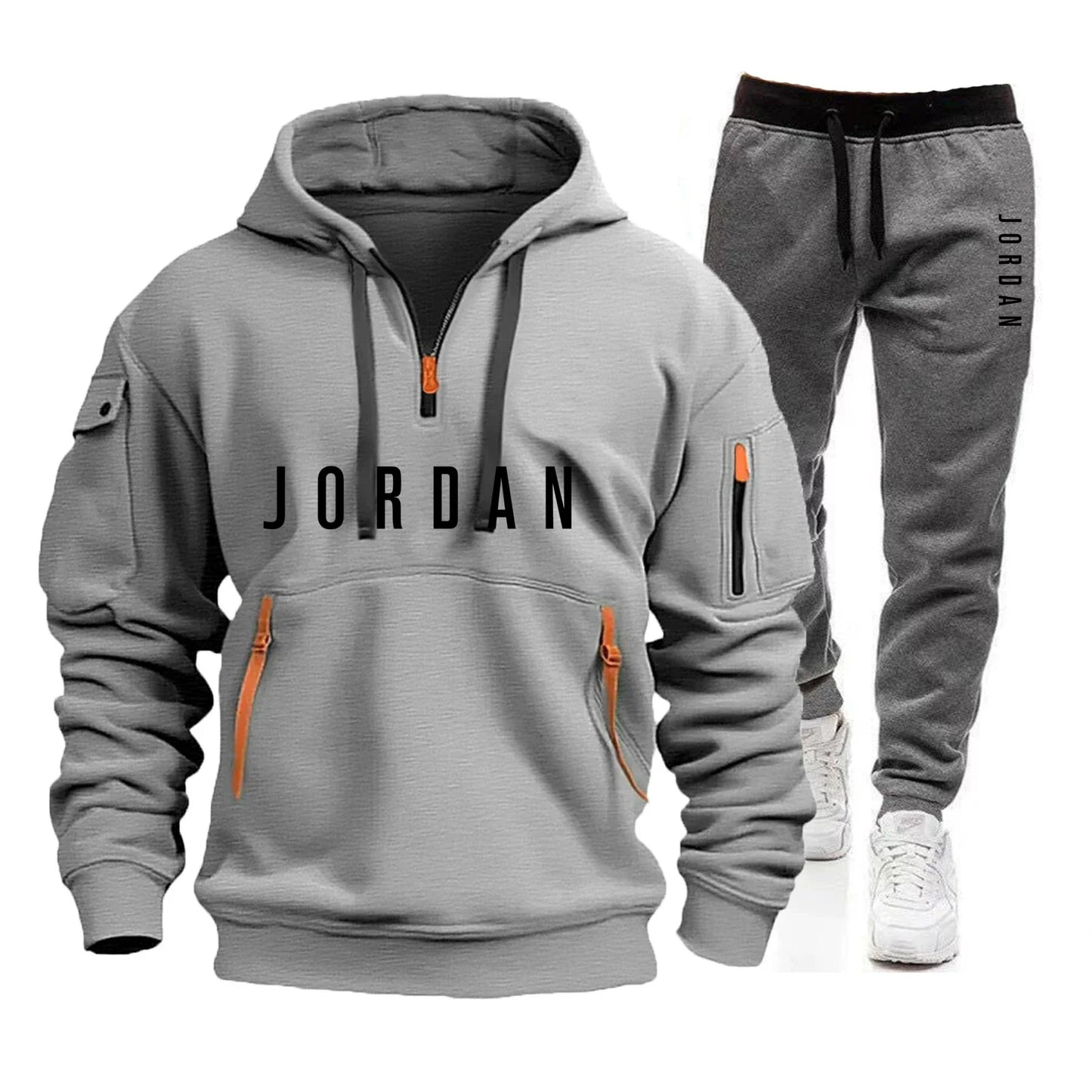 Autumn and winter men's sweatshirt set, fashionable and casual set, windproof thickened men's sportswear and pants 2-piece set