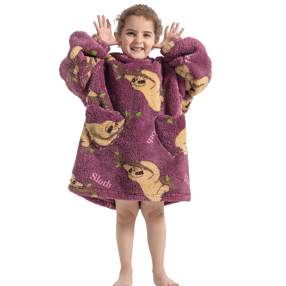 Girls Winter Clothes Flannel Thick Hoodies Super Warm Children's Sweaters Kids Hooded Loose Clothing Homewear Wearable Blankets