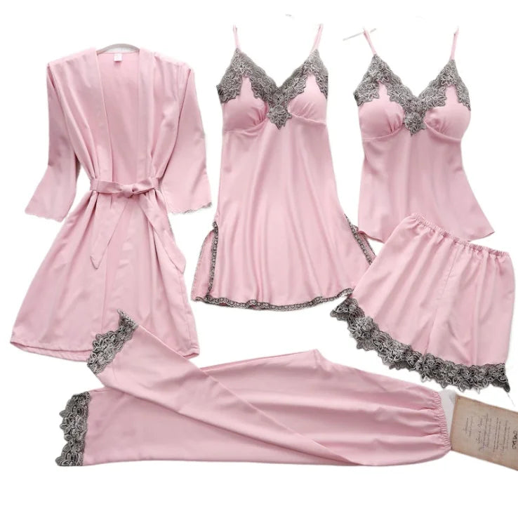 Girls Fashionable Sexy Pajamas Women's Erotic Set 5-piece Set Sexy Lace Lingerie Ladies Loungewear Set Cocktail Party Lace Skirt