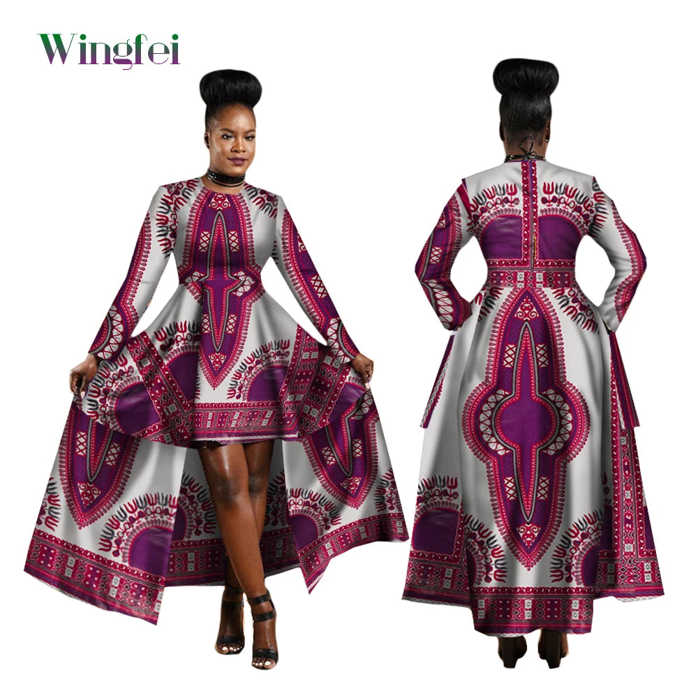 African Dresses for Women Dashiki Kente Style Print Dress Cotton Wax Print Sexy Maxi Long Dress for Ladies Africa Clothes WY1268