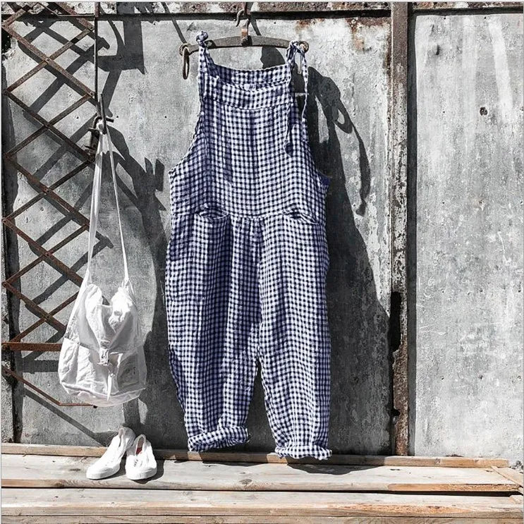 Women's Stripe Jumpsuits Cargo Pants Wide Leg Pants Trousers Multicolor Ethnic Bib Sleeveless Casual Loose Jumpsuit With Pockets