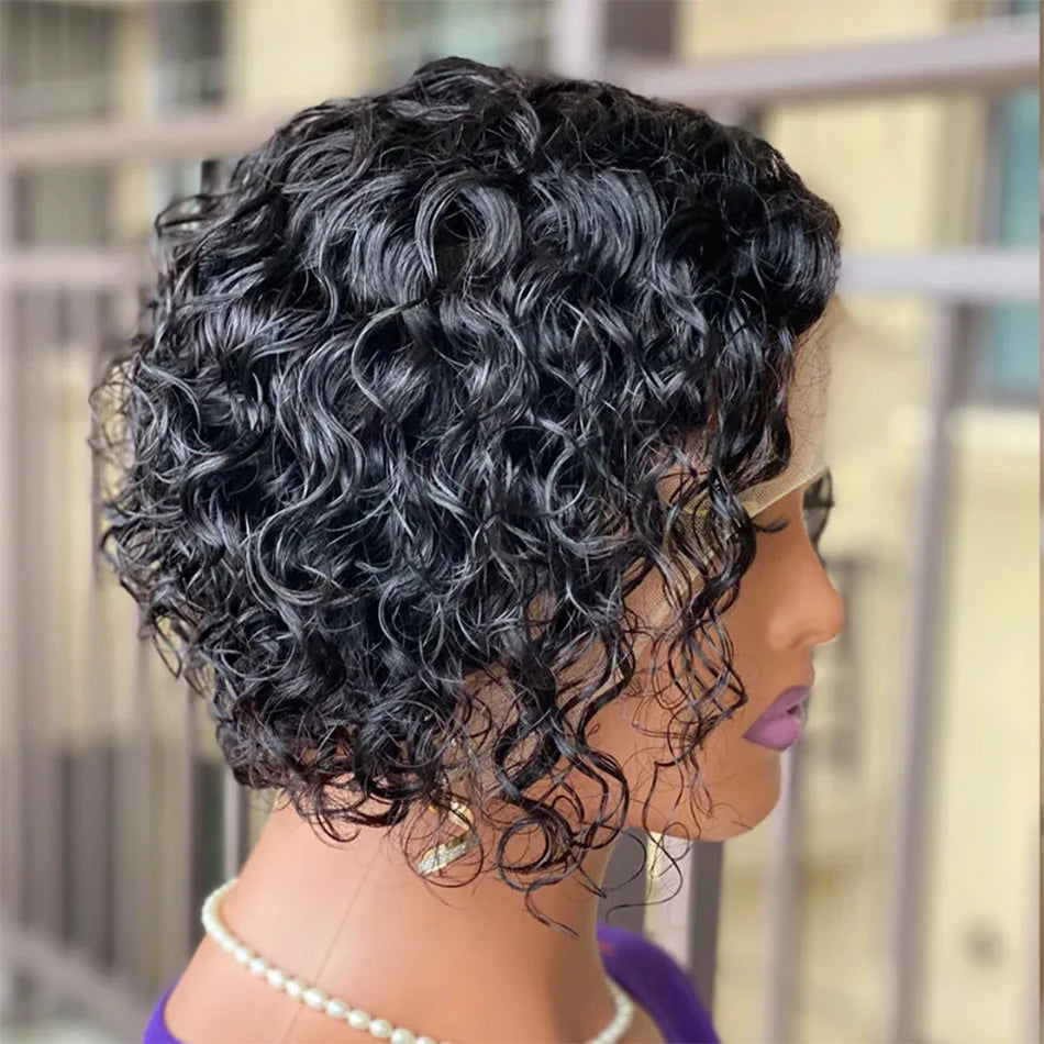 13*4 Lace Frontal Wigs High Quality Curly Pixie Cut Wigs 15A Brazilian Virgin Human Hair Natural Short Hair Style 250% Density