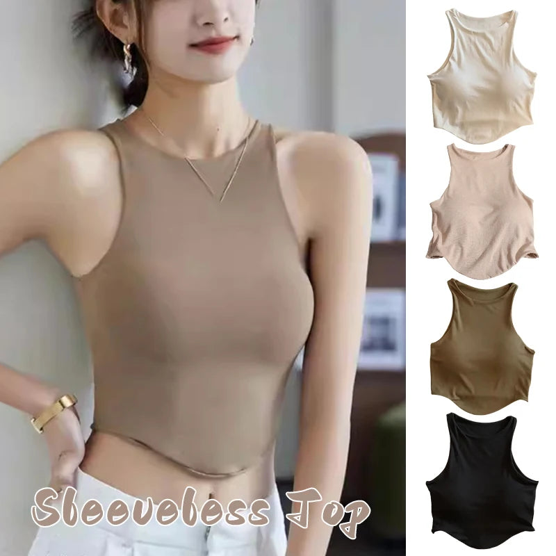 Summer Women Tank Top With Cups U Sports Bra For Running Yoga Gym Crop Tops
