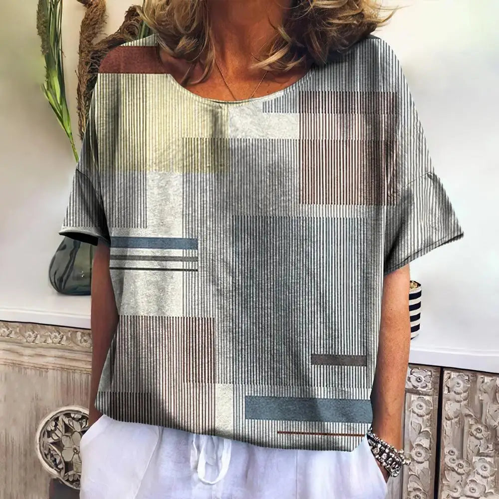Summer Plaid T Shirt For Women O Neck Casual Sweatshirt New Tees Harajuku Clothing Loose Short Sleeve Blouse Female Fashion Tops