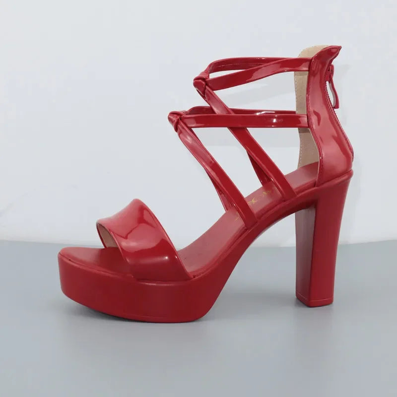 10cm Small Size 32-43 Elegant Bandage High Heels Gladiator Sandals Summer 2024 Silver Red Wedding Shoes Platform Office Model