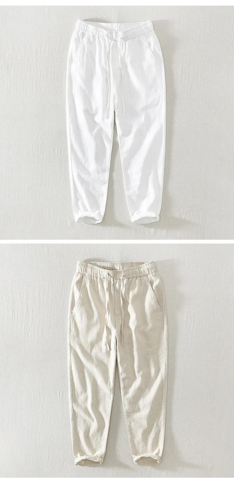 Summer New Casual Linen Ankle-length Pants for Men Clothing Simple Drawstring Thin Streetwear Oversize BL8226