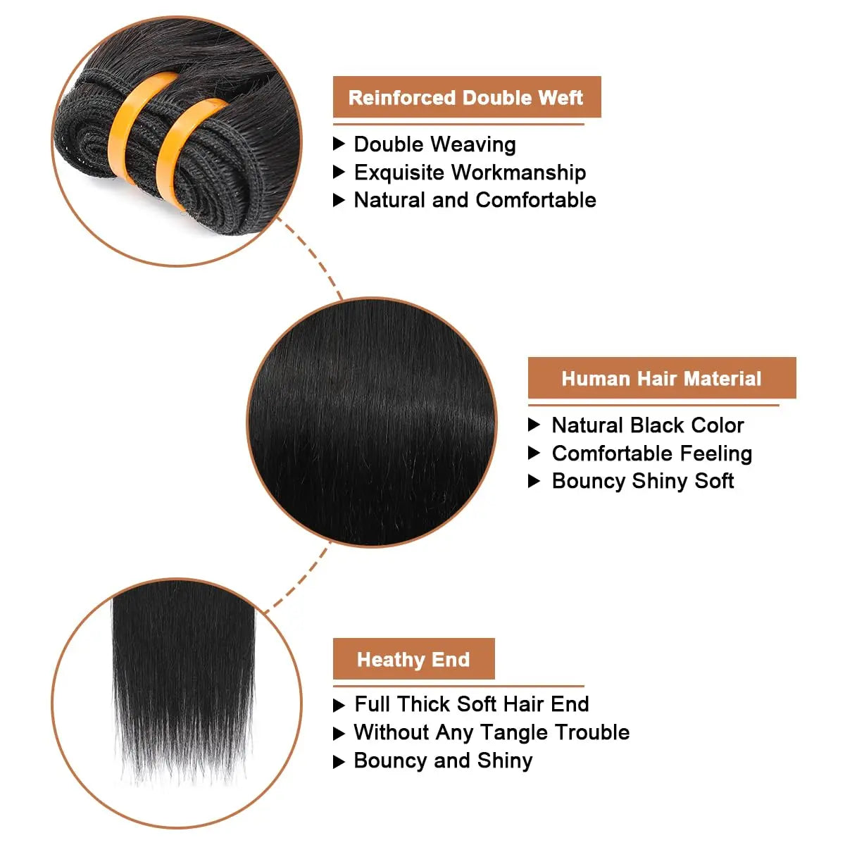Jupade Human Hair Bundles Remy Straight Bundles Human Hair 1/3 PC Straight Quick Weave Hair Bundles Sew In Human Hair Extension