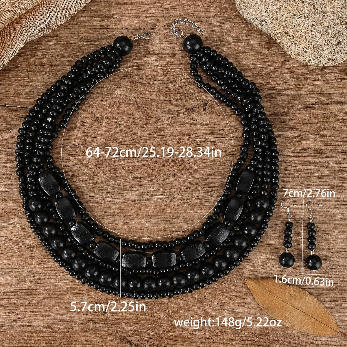 Colorful African Style Multi-Layer Wooden Bead Jewelry Sets Chokers Necklace Colorful Bohemian Necklace Earrings Set Party Jewel