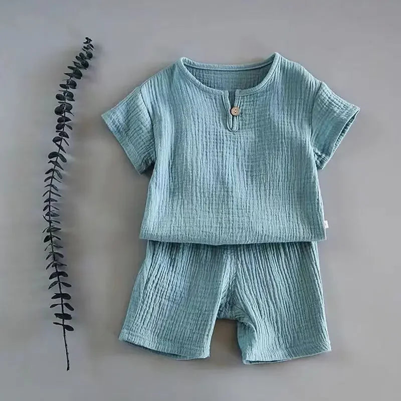Summer Children's Clothing Set Cotton Linen Sports Baby Girl Boy 2-Piece T-shirt Shorts Outfit for Kids Aged 1-6 Years