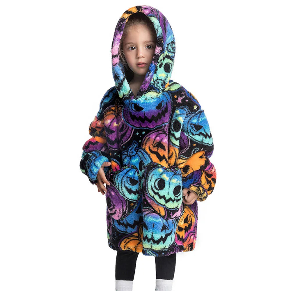 Girls Winter Clothes Flannel Thick Hoodies Super Warm Children's Sweaters Kids Hooded Loose Clothing Homewear Wearable Blankets