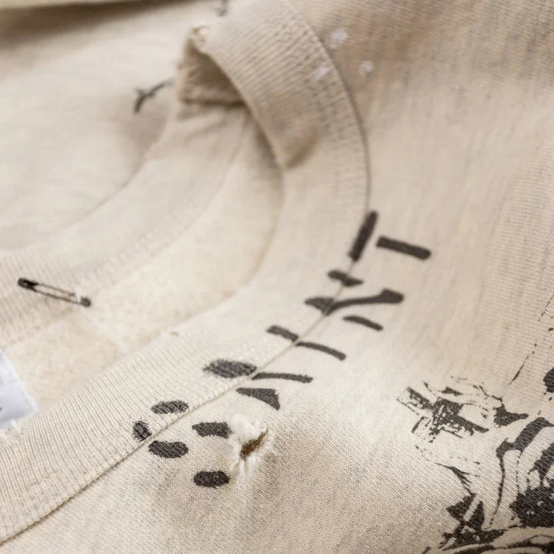 Real Photo Portrait Graffiti Print Saint Hoodie Wash Do Old Destroy Loose Pullover Casual Women Men Sweatshirt