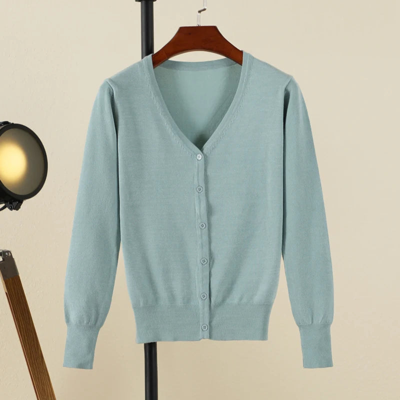 Korean Fashion Black Cropped Blouses Cardigan Female Clothing Sweaters Jersey Long Sleeve Top Women's Coat Spring 2025 Style