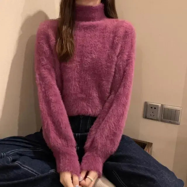 2026 Winter Imitate Mink Wool Hot Fleecing Female Turtleneck Elastic Casual Sweater Women Knitted Tops Pullovers Soft  Warm