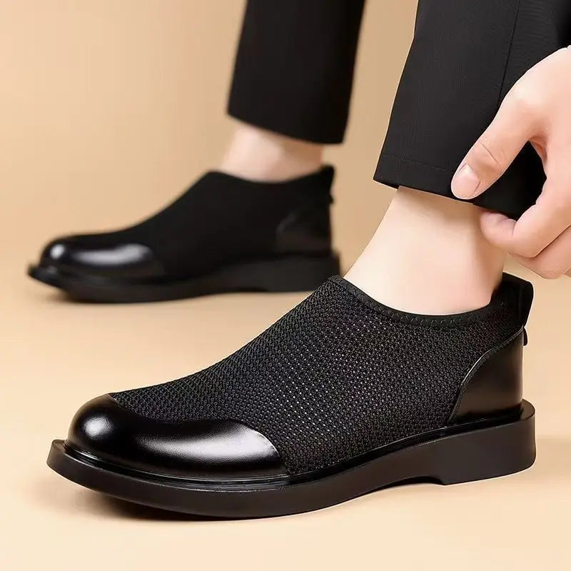 New Men's Summer Fashionable Large Casual Leather Shoes Breathable Mesh UK Versatile Business Simple Design