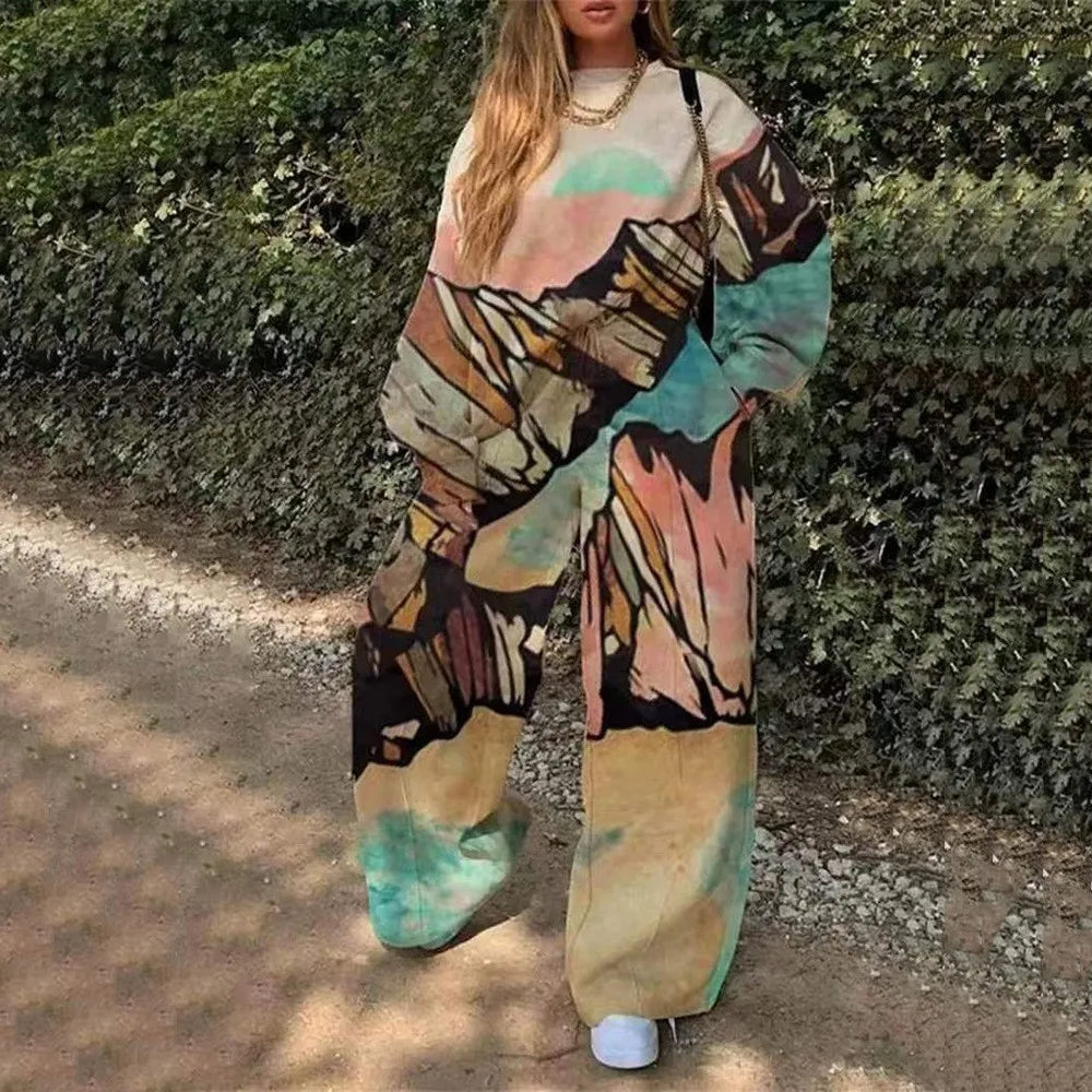 Fashion Print Oversized Tracksuit Suit Women Two Piece Pants Sets Casual Sweatshirt Trousers Streetwear 2 Piece Set Lady Outfit