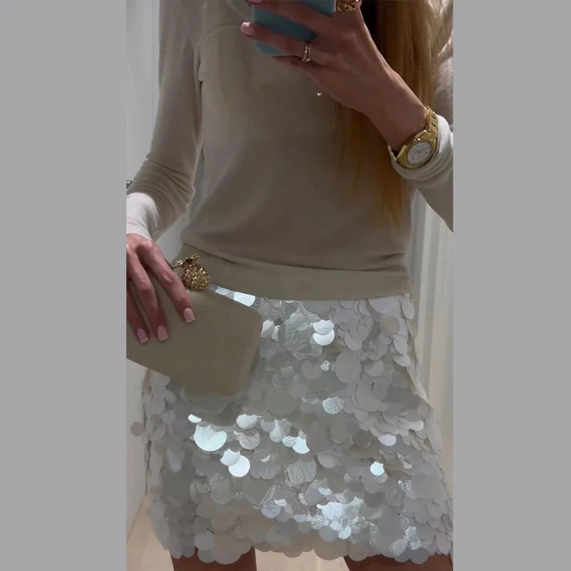 Sexy Sequined Women's Mini Skirts Chic High Waist Short A-line Beach Skirt 2026 Spring Summer Lady Y2k Party Wear