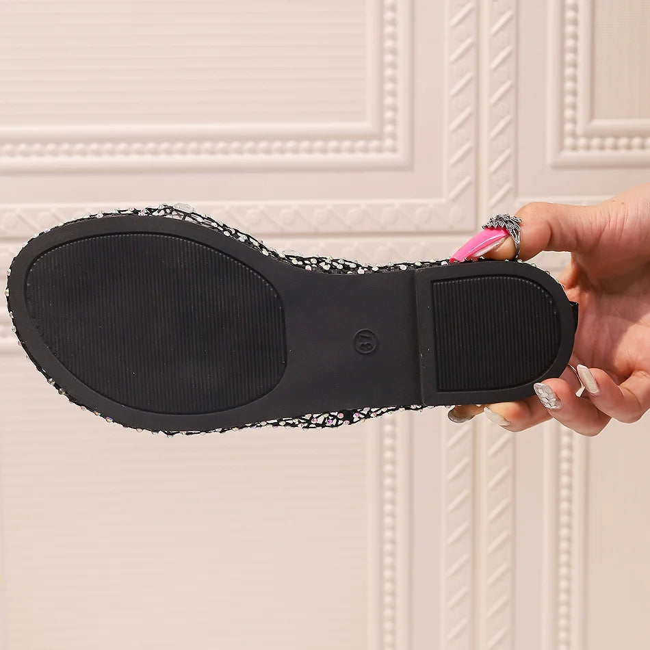 Summer Women's New Round Toe Flat Bottom Sandals Hollow Short Boots Water Diamond Sexy Flat Bottom Fashion Banquet Sandals