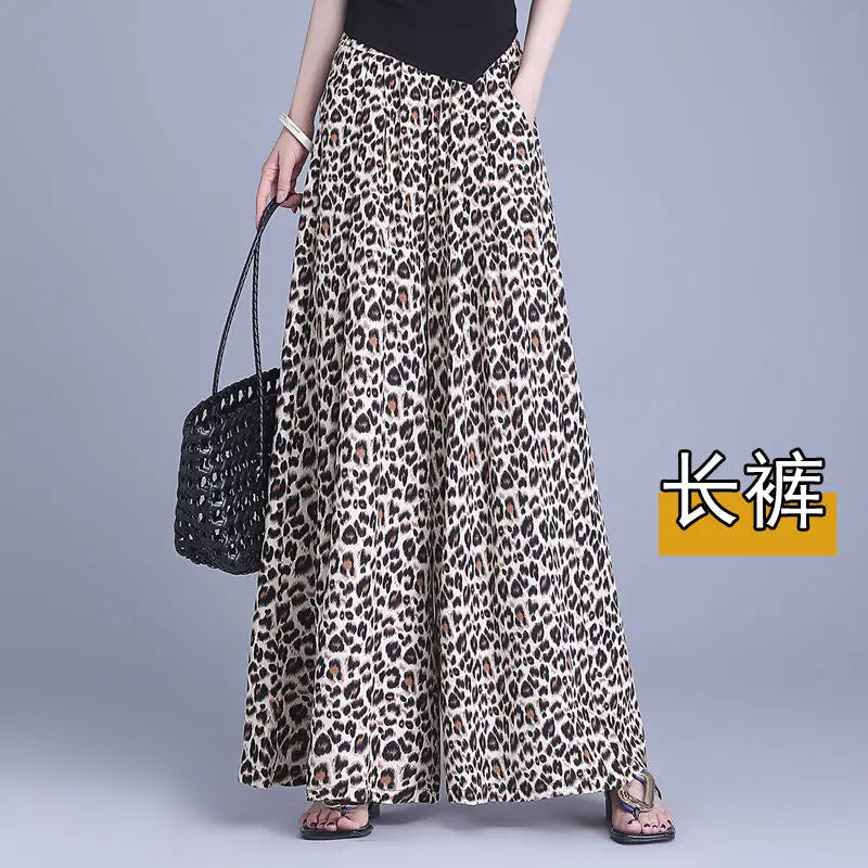Trousers Chiffon Floral Skirts and Pants for Women in Summer New Thin High-waisted Ethnic Style Casual Wide-leg Pants