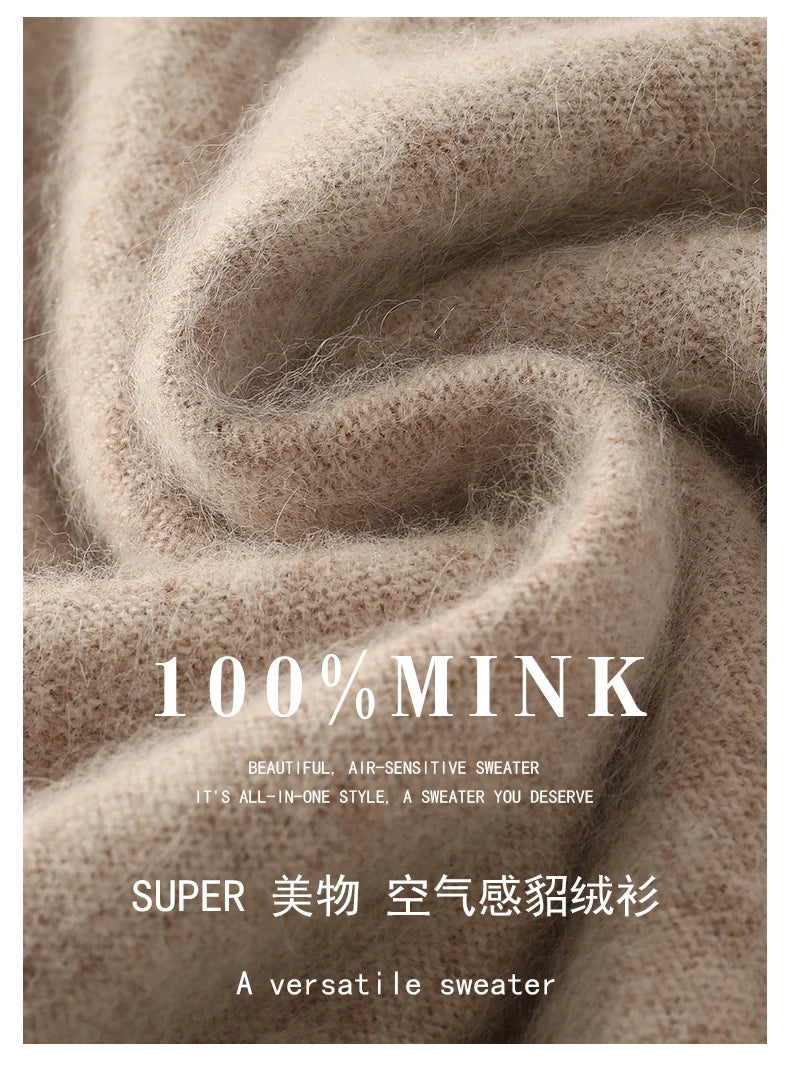 2024 Autumn And Winter New Women's Semi High Neck New Fashion Mink Sweater Long Sleeved Loose Sweater Slimming Knit Sweater Base